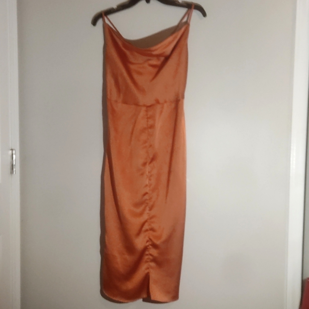 Satin sienna knee length dress